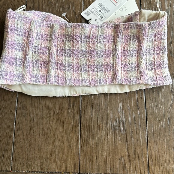 Zara Corset Half Textured Pink Purple Size M Top Crop top Bustier Tweed Plaid - Picture 4 of 7